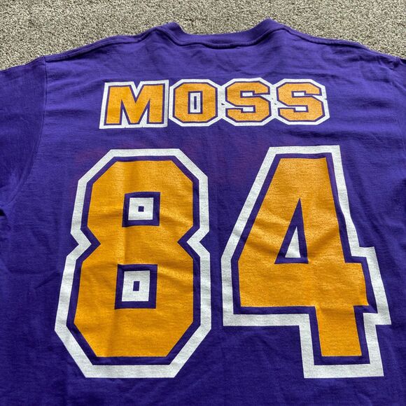 NWT CSA NFL MINNESOTA VIKINGS FOOTBALL RANDY MOSS 84 TEE SHIRT DOUBLE SIDED L - Picture 3 of 9
